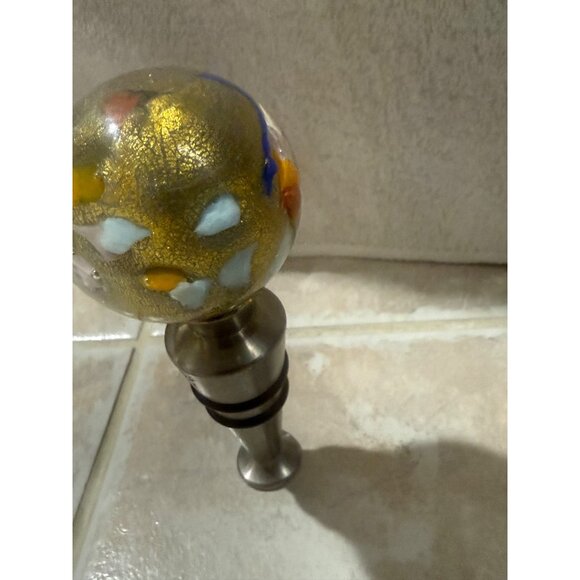 Murano Glass Handcrafted Art Glass & Stainless Steel Wine Bottle Stopper - Picture 2 of 8